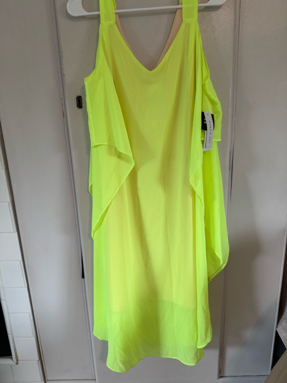 Robbie Bee Neon Yellow Sleeveless V-Neck Dress